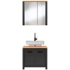 Mobile Bagno 70 cm Antracite Rovere Sottolavabo Pensile a Specchio