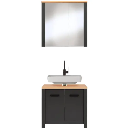 Mobile Bagno 70 cm Antracite Rovere Sottolavabo Pensile a Specchio