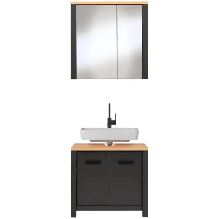 Mobile Bagno 70 cm Antracite Rovere Sottolavabo Pensile a Specchio