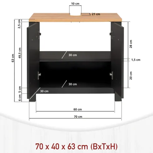 Mobile Bagno 70 cm Antracite Rovere Sottolavabo Pensile a Specchio