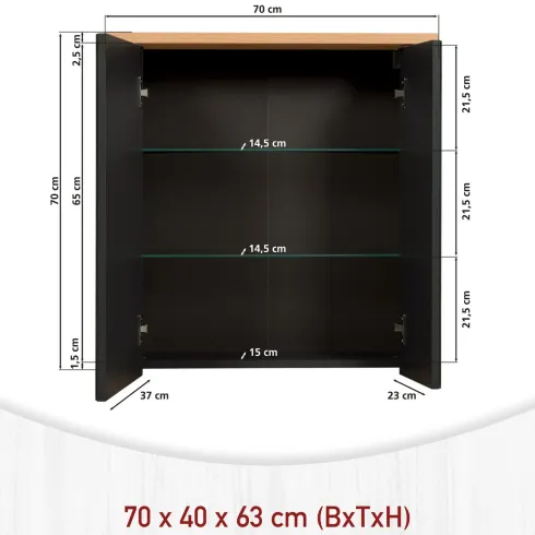 Mobile Bagno 70 cm Antracite Rovere Sottolavabo Pensile a Specchio