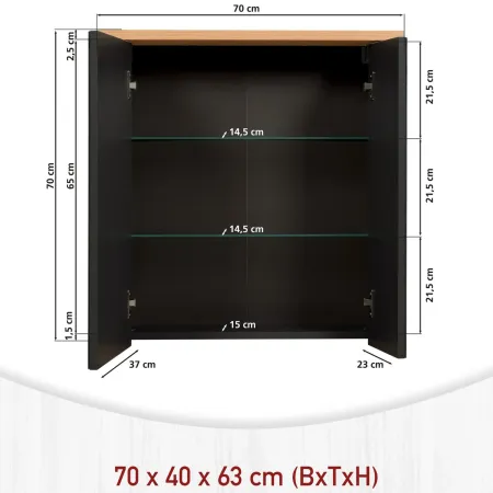 Mobile Bagno 70 cm Antracite Rovere Sottolavabo Pensile a Specchio