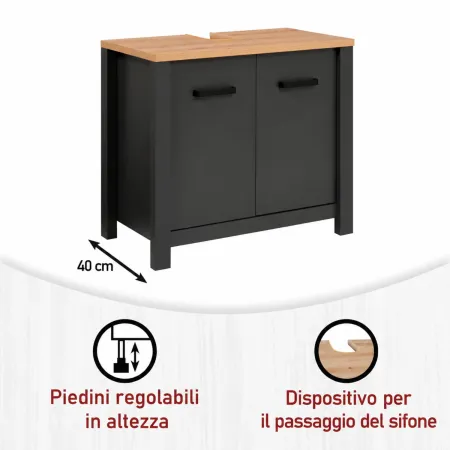 Mobile Bagno 70 cm Antracite Rovere Sottolavabo Pensile a Specchio