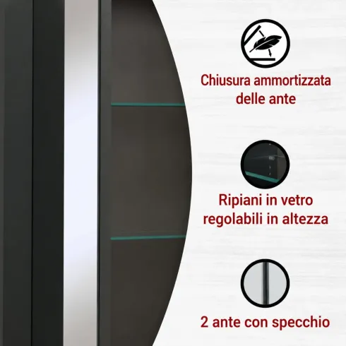 Mobile Bagno 70 cm Antracite Rovere Sottolavabo Pensile a Specchio