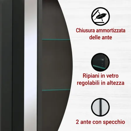 Mobile Bagno 70 cm Antracite Rovere Sottolavabo Pensile a Specchio