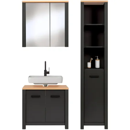Mobile Bagno 3 Pezzi Antracite Rovere 197 cm con Colonna Specchio