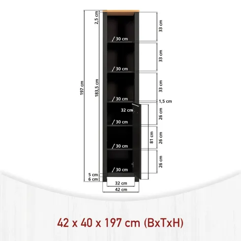 Mobile Bagno 3 Pezzi Antracite Rovere 197 cm con Colonna Specchio