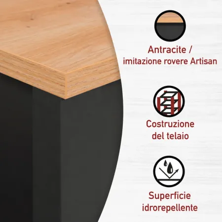 Mobile Bagno 3 Pezzi Antracite Rovere 197 cm con Colonna Specchio