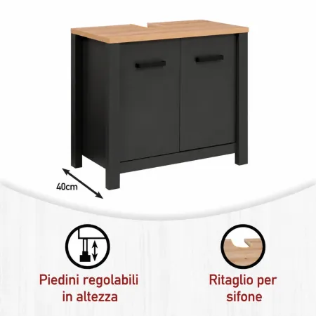 Mobile Bagno 3 Pezzi Antracite Rovere 197 cm con Colonna Specchio