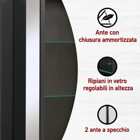 Mobile Bagno 3 Pezzi Antracite Rovere 197 cm con Colonna Specchio