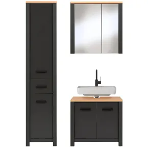Mobili Bagno 3 Pezzi con Colonna Soft Close Antracite Rovere 197 cm