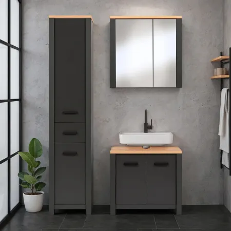 Mobili Bagno 3 Pezzi con Colonna Soft Close Antracite Rovere 197 cm
