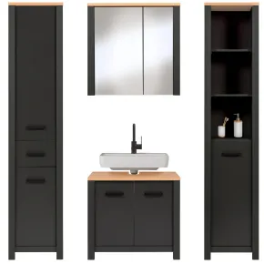 Mobile Bagno 154 cm 2 Colonne Pensile con Specchio Antracite Rovere