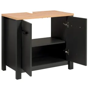 Mobile Bagno 154 cm 2 Colonne Pensile con Specchio Antracite Rovere 2