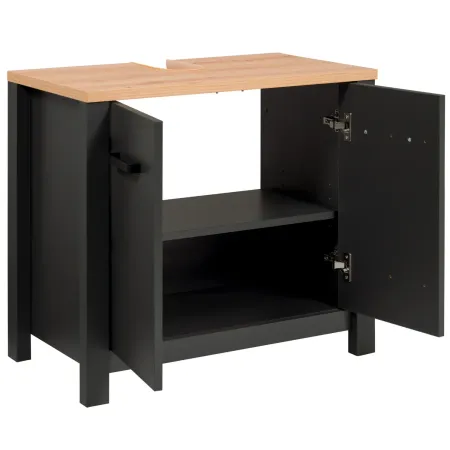 Mobile Bagno 154 cm 2 Colonne Pensile con Specchio Antracite Rovere