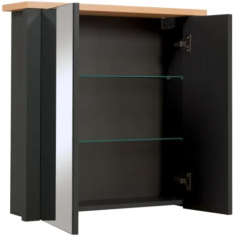 Mobile Bagno 154 cm 2 Colonne Pensile con Specchio Antracite Rovere