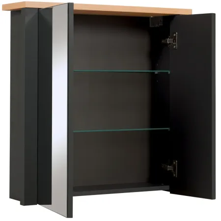 Mobile Bagno 154 cm 2 Colonne Pensile con Specchio Antracite Rovere