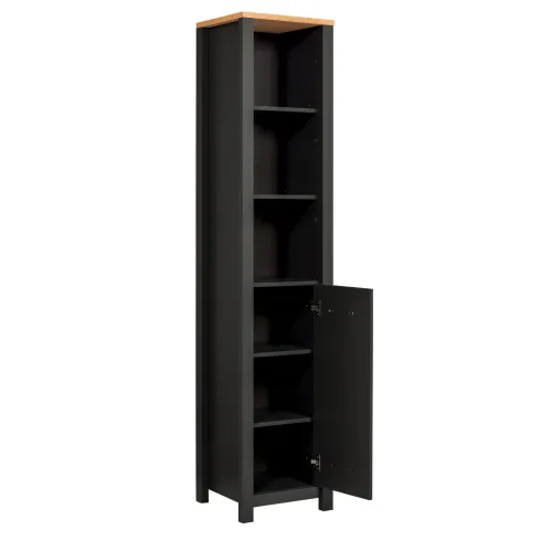 Mobile Bagno 154 cm 2 Colonne Pensile con Specchio Antracite Rovere