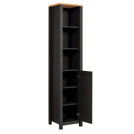 Mobile Bagno 154 cm 2 Colonne Pensile con Specchio Antracite Rovere