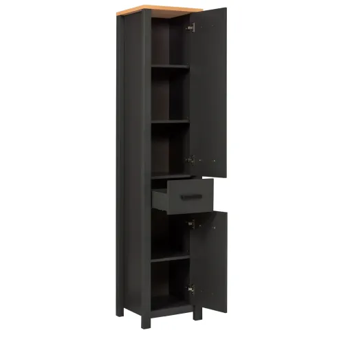 Mobile Bagno 154 cm 2 Colonne Pensile con Specchio Antracite Rovere