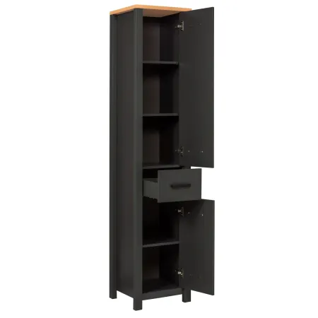 Mobile Bagno 154 cm 2 Colonne Pensile con Specchio Antracite Rovere