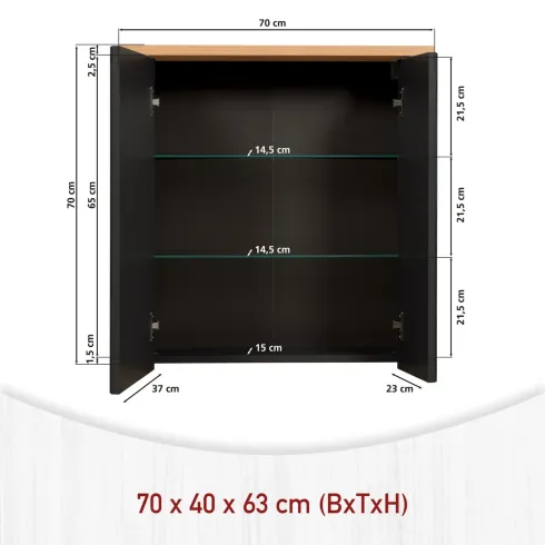 Mobile Bagno 154 cm 2 Colonne Pensile con Specchio Antracite Rovere