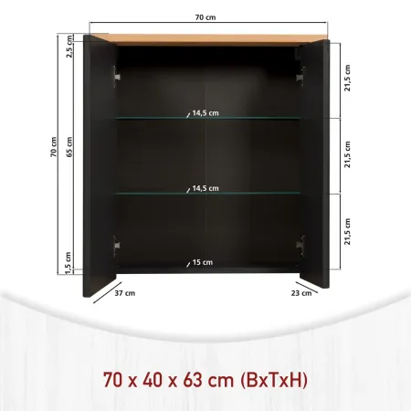 Mobile Bagno 154 cm 2 Colonne Pensile con Specchio Antracite Rovere