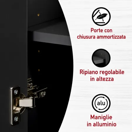 Mobile Bagno 154 cm 2 Colonne Pensile con Specchio Antracite Rovere
