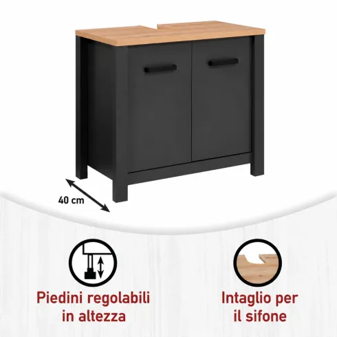 Mobile Bagno 154 cm 2 Colonne Pensile con Specchio Antracite Rovere