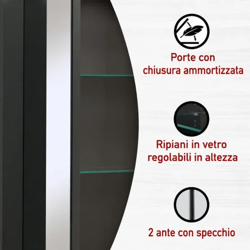Mobile Bagno 154 cm 2 Colonne Pensile con Specchio Antracite Rovere