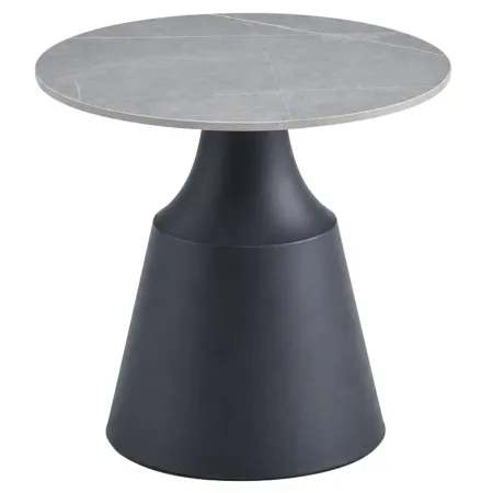 Set 2 Tavolini da Salotto Rotondi in Ceramica Grigio Metallo Nero