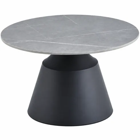 Set 2 Tavolini da Salotto Rotondi in Ceramica Grigio Metallo Nero
