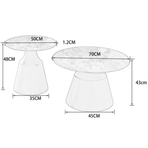 Set 2 Tavolini da Salotto Rotondi in Ceramica Grigio Metallo Nero