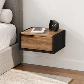 Comodino Sospeso Nero Rovere con Cassetto Maniglia Reversibile 2