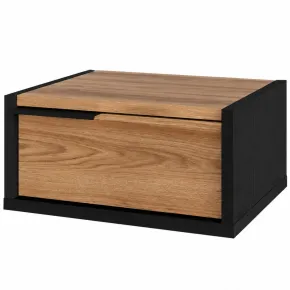 Comodino Sospeso Nero Rovere con Cassetto Maniglia Reversibile