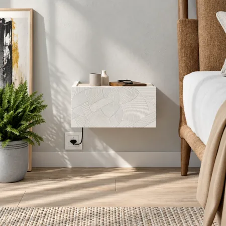 Comodino Sospeso Bianco Beige con Luci Camera da Letto Reversibile