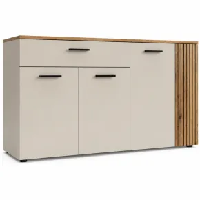 Credenza da Soggiorno 4 Ante Beige Listelli Rovere Anta Reversibile