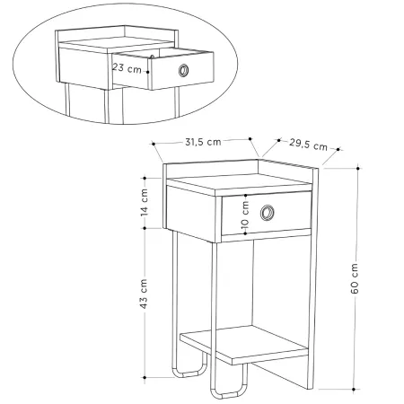 Comodino Tortora con Cassetto Gamba in Metallo Nero Camera da Letto