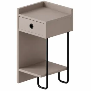Comodino Camera da Letto con Cassetto Ripiano Tortora Gamba Nero