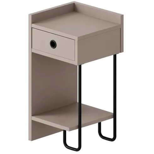 Comodino Camera da Letto con Cassetto Ripiano Tortora Gamba Nero