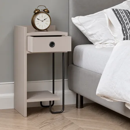 Comodino Camera da Letto con Cassetto Ripiano Tortora Gamba Nero