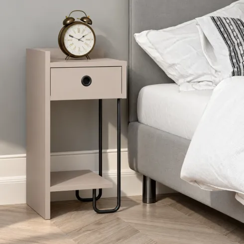 Comodino Camera da Letto con Cassetto Ripiano Tortora Gamba Nero