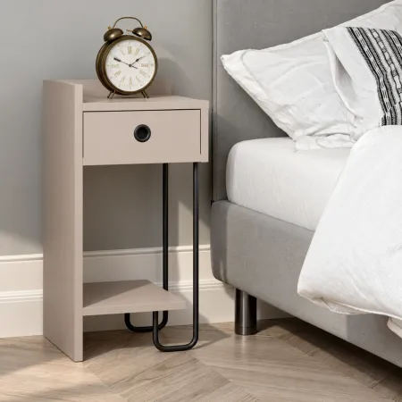 Comodino Camera da Letto con Cassetto Ripiano Tortora Gamba Nero