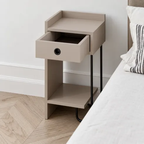 Comodino Camera da Letto con Cassetto Ripiano Tortora Gamba Nero