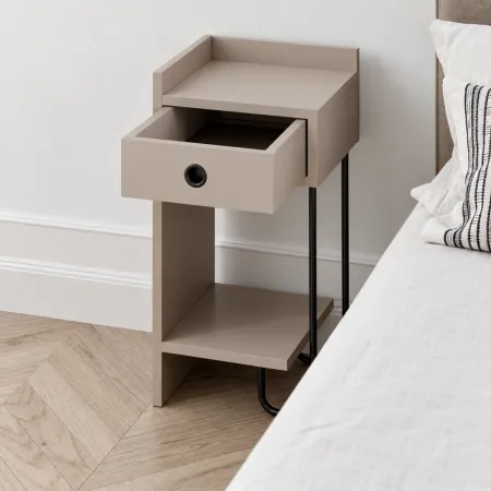 Comodino Camera da Letto con Cassetto Ripiano Tortora Gamba Nero