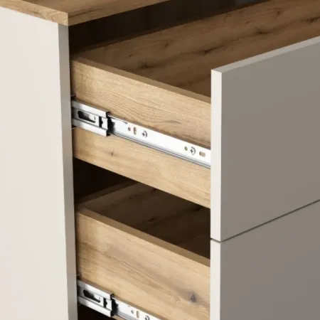 Credenza 2 Ante 4 Cassetti Beige con Listelli Rovere da Soggiorno