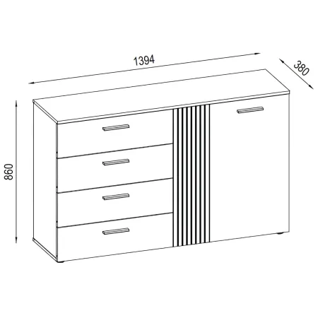 Credenza 2 Ante 4 Cassetti Beige con Listelli Rovere da Soggiorno