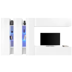 Parete Attrezzata Soggiorno 340 cm Armadio Porta TV Pensile Bianco 2