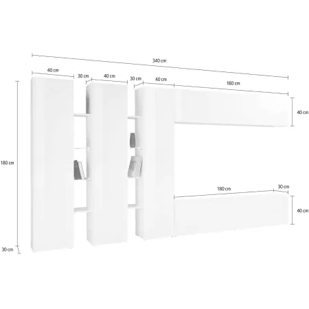 Parete Attrezzata Soggiorno 340 cm Armadio Porta TV Pensile Bianco