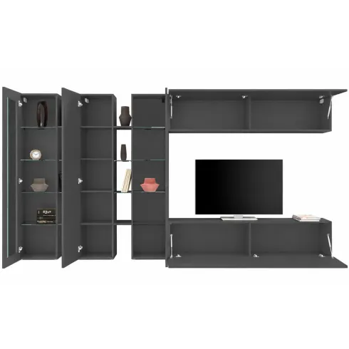 Parete Attrezzata Soggiorno 340 cm Armadio Porta TV Pensile Bianco